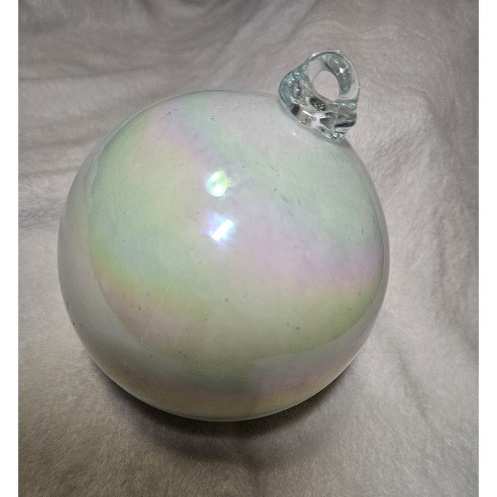 Christmas Ornament Hand Blown Glass Iridescent Angel Aura Glass Loop Pearl Heavy